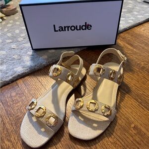Larroude Milan Flat Sandals with Gold Accents